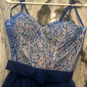 La Femme Blue Formal Gown Rhinestone Bodice.